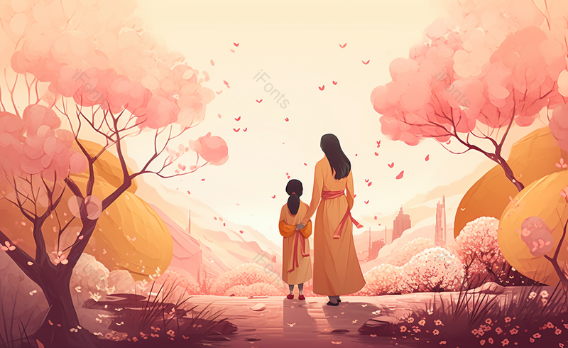 母亲节卡通手绘康乃馨素材小清新牵手的母女,插画/手绘图,插画/手绘图库,插画/手绘图下载,插画/手绘